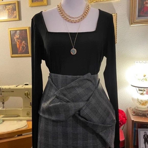 H&M bow front plaid midi pencil skirt M - Picture 2 of 7